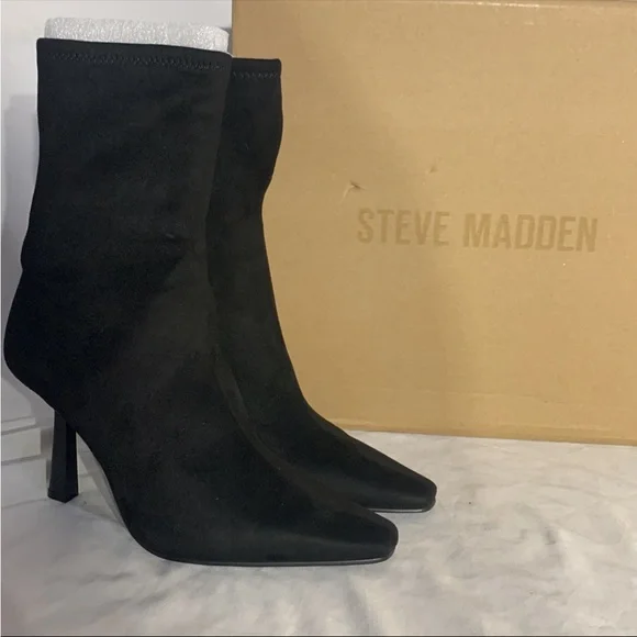 Steve Madden Vakay Black Suede Stilleto Heeled Boots New  With Box Womans - Picture 3 of 10